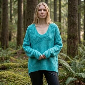 Free People Electric Teal Oversized Dropped Shoulder Sweater - Size S/P - EUC